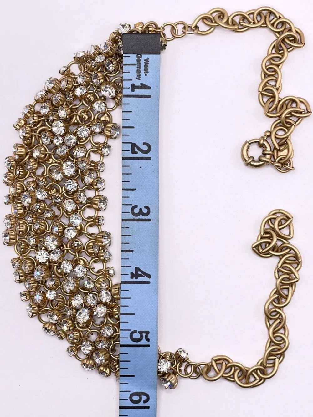 Vintage J.Crew Matte Gold Tone Mesh Rhinestone Bib Necklace Rare
